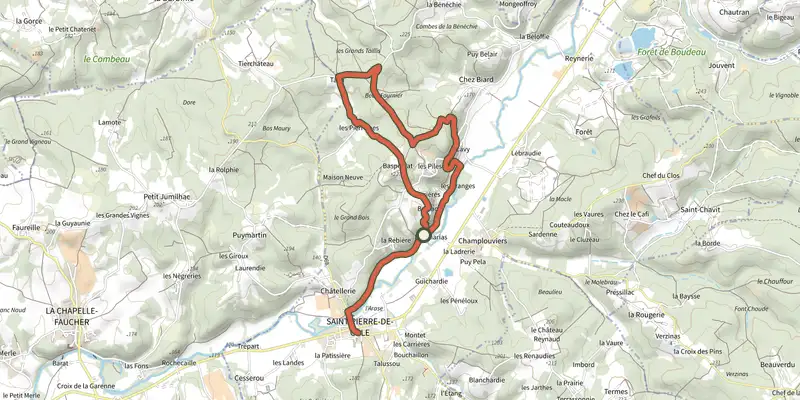 Map of the Boucle de Bruzac track on the IGN map, with the start and numbered waypoints