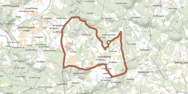 Tracé de Boucle de Chourgnac d'ans sur le Plan IGN