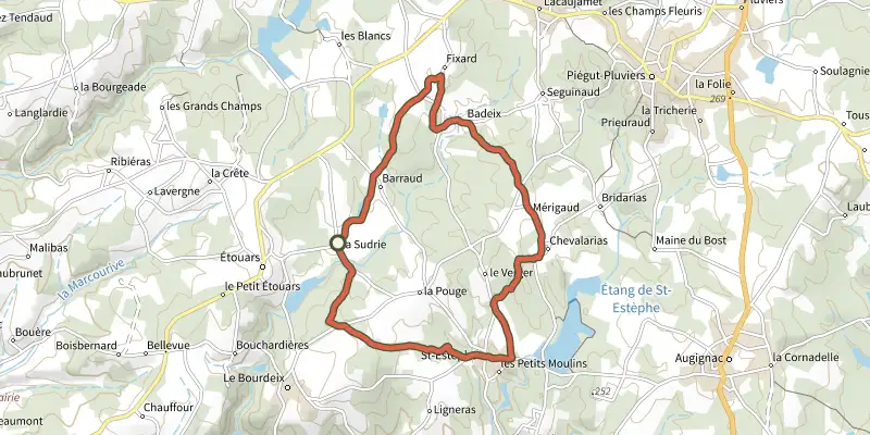Map of the Boucle des Malibas track on the IGN map, with the start and numbered waypoints