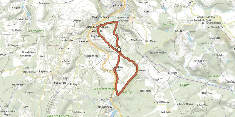Map of the Boucle des Cimes track on the IGN map, with the start and numbered waypoints