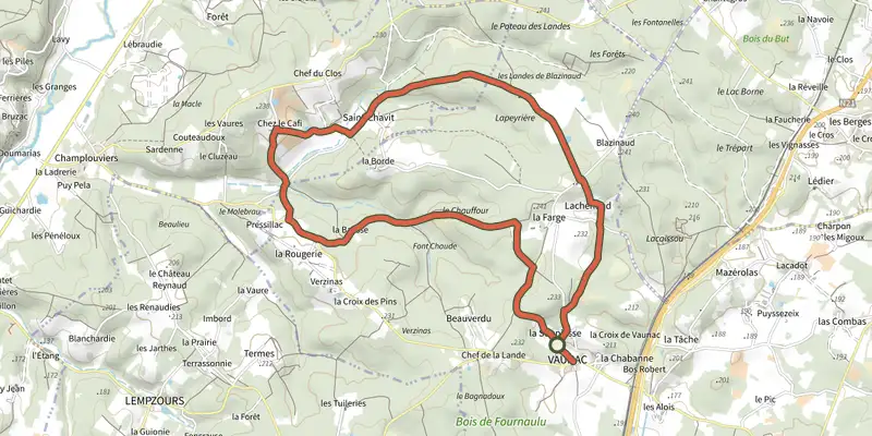Map of the Boucle de la Baysse track on the IGN map, with the start and numbered waypoints