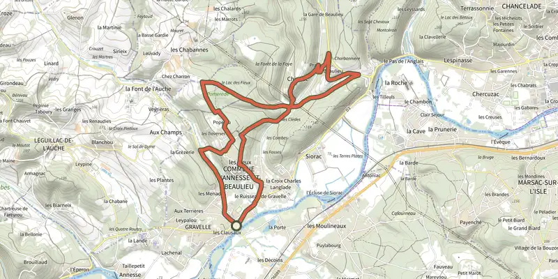 Carte du tracé de Boucle du Village en Bois sur le Plan IGN, départ et points de passage numérotés