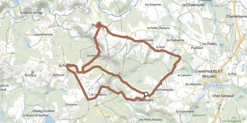 Map of the Boucle des Templiers track on the IGN map, with the start and numbered waypoints