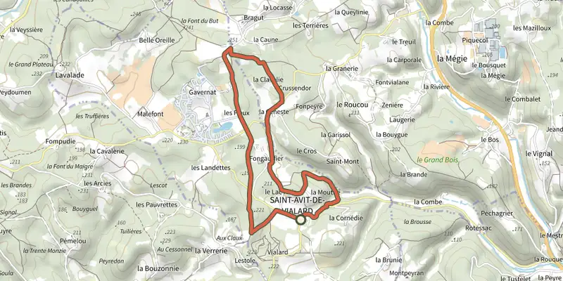 Carte du tracé de Boucle de la Font du But sur le Plan IGN, départ et points de passage numérotés
