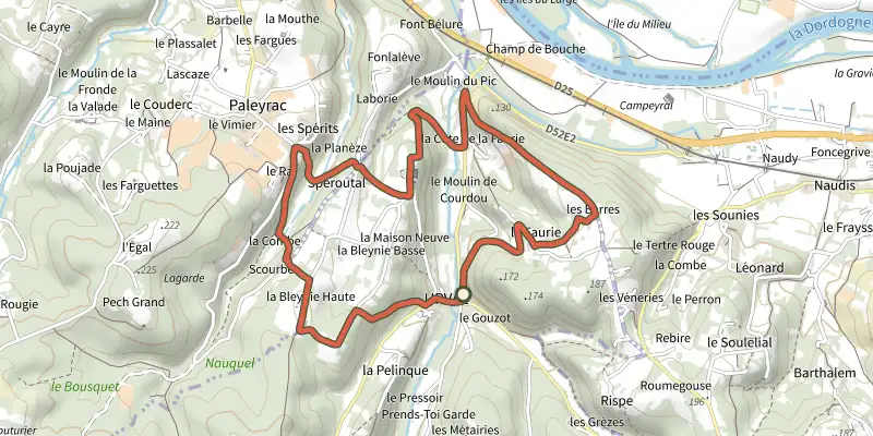 Map of the Boucle d'Urval Nord track on the IGN map, with the start and numbered waypoints