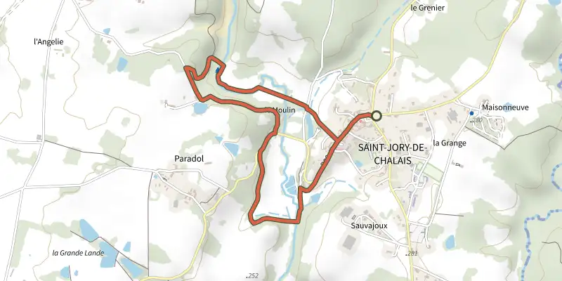 Carte du tracé de Boucle du Pont Vieux sur le Plan IGN, départ et points de passage numérotés