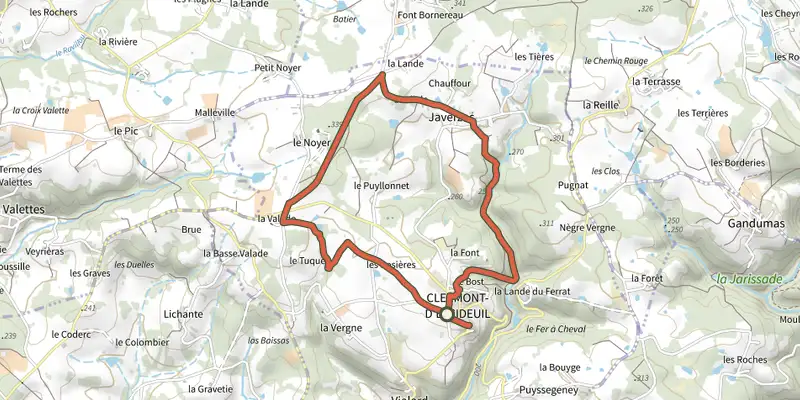 Map of the Boucle du Noyer track on the IGN map, with the start and numbered waypoints