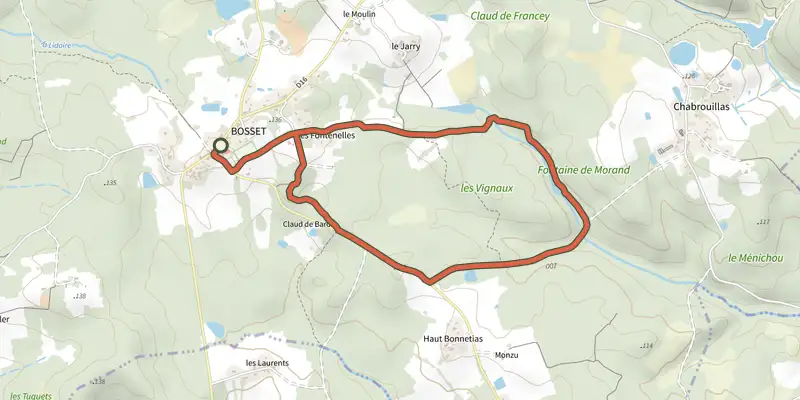 Map of the Boucle de Bosset track on the IGN map, with the start and numbered waypoints