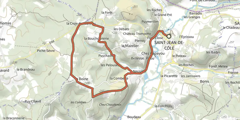 Carte du tracé de Boucle des Floralies sur le Plan IGN, départ et points de passage numérotés