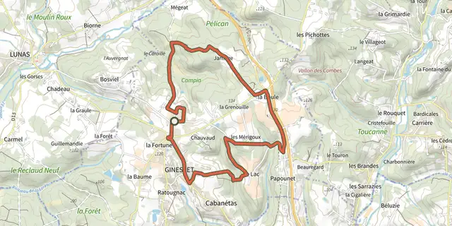 The Boucle de la Palombière track on the IGN map