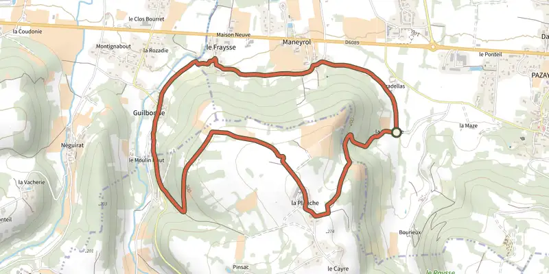 Map of the Boucle de Maneyrol track on the IGN map, with the start and numbered waypoints