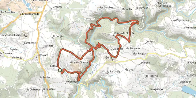 Tracé de SityTrail - Anlhiac-Pervendoux B3 sur le Plan IGN