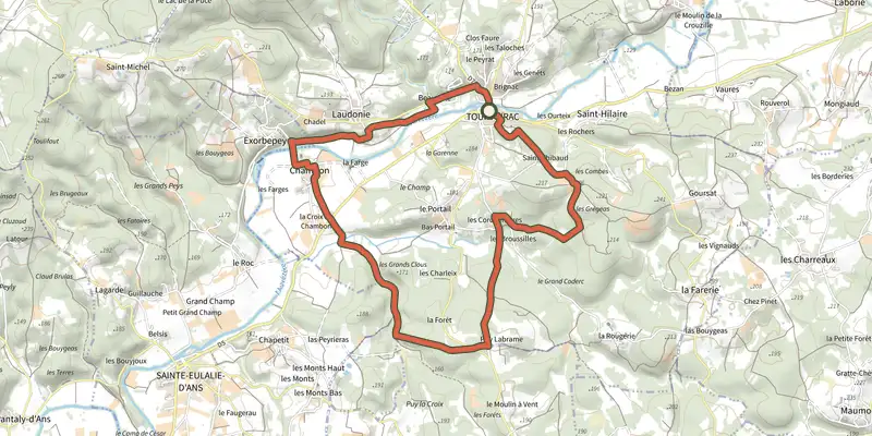 Map of the Boucle des Bories track on the IGN map, with the start and numbered waypoints