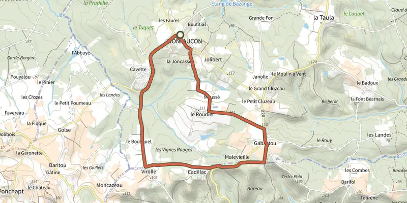 Map of the Boucle de la Malevieille track on the IGN map, with the start and numbered waypoints