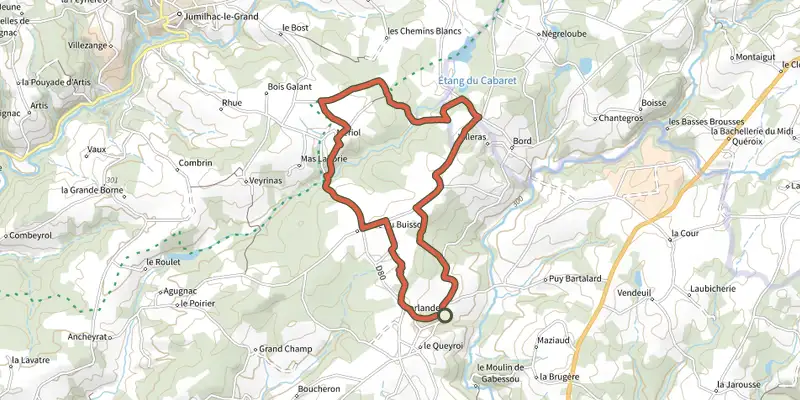 Carte du tracé de Boucle des Landes sur le Plan IGN, départ et points de passage numérotés