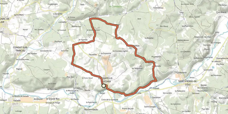 Map of the Boucle de La Chapelle Faucher track on the IGN map, with the start and numbered waypoints