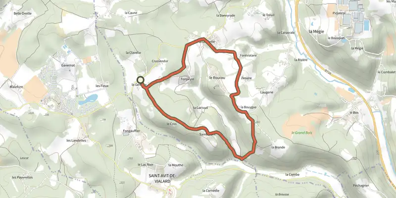 Map of the Boucle de Saint-Mont track on the IGN map, with the start and numbered waypoints