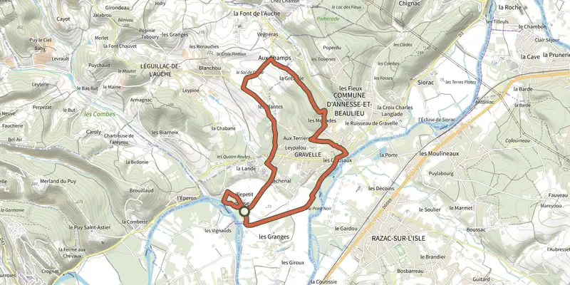 Map of the Boucle du Moulin d'annesse track on the IGN map, with the start and numbered waypoints