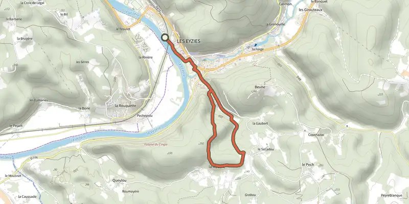 Map of the Boucle de la Mouthe track on the IGN map, with the start and numbered waypoints