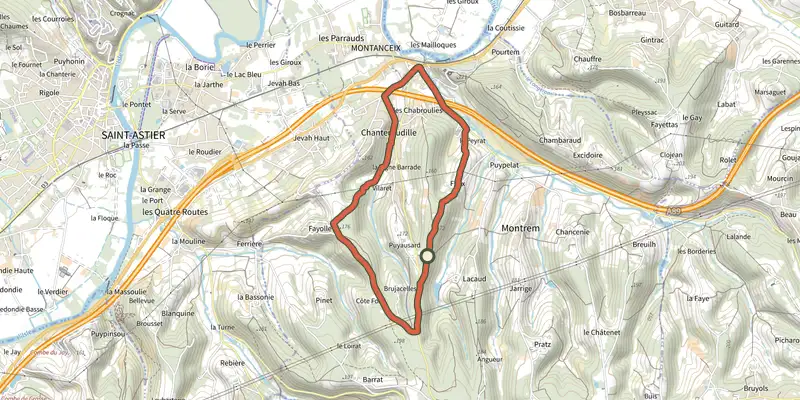 Map of the Boucle des truffières track on the IGN map, with the start and numbered waypoints