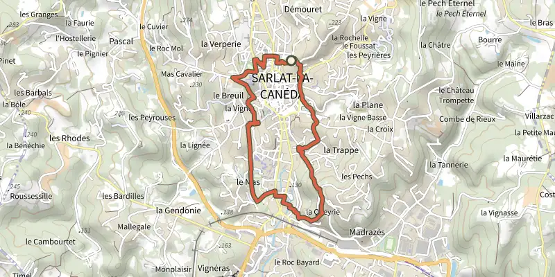 Carte du tracé de Boucle de la Salamandre sur le Plan IGN, départ et points de passage numérotés