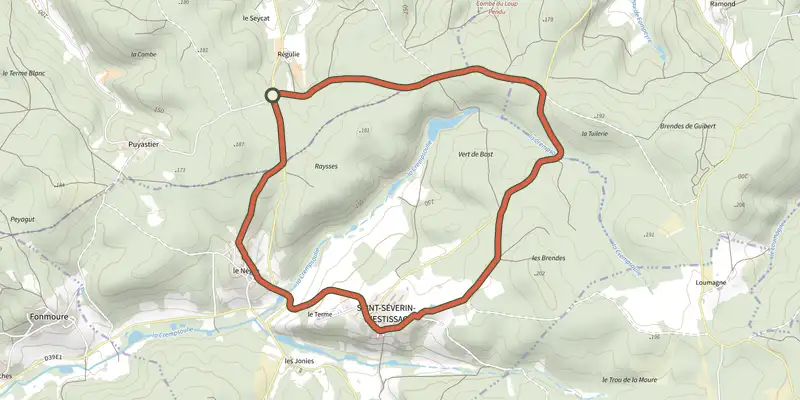 Map of the Promenade du bost track on the IGN map, with the start and numbered waypoints