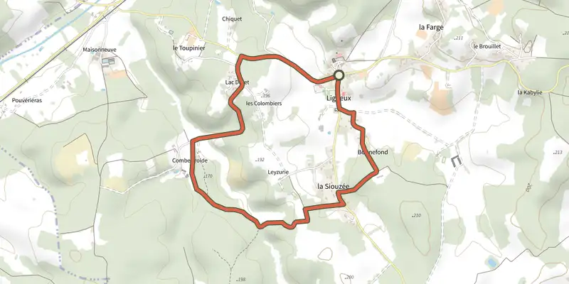 Carte du tracé de Boucle du Brame sur le Plan IGN, départ et points de passage numérotés