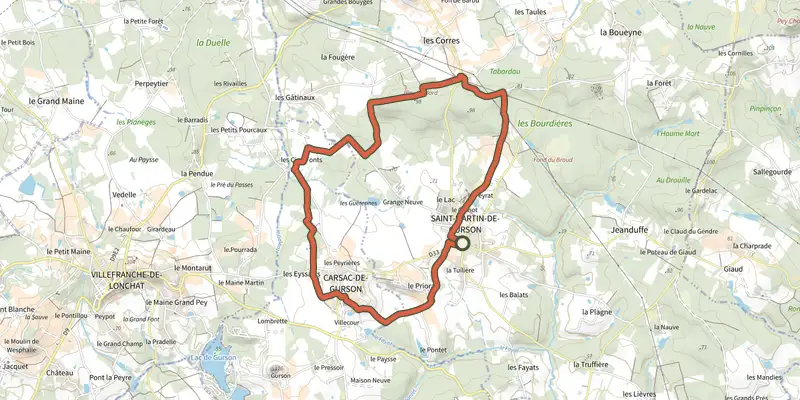 Carte du tracé de Boucle de Plagnac sur le Plan IGN, départ et points de passage numérotés