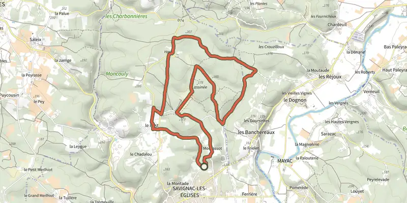 Map of the Boucle de Hache track on the IGN map, with the start and numbered waypoints