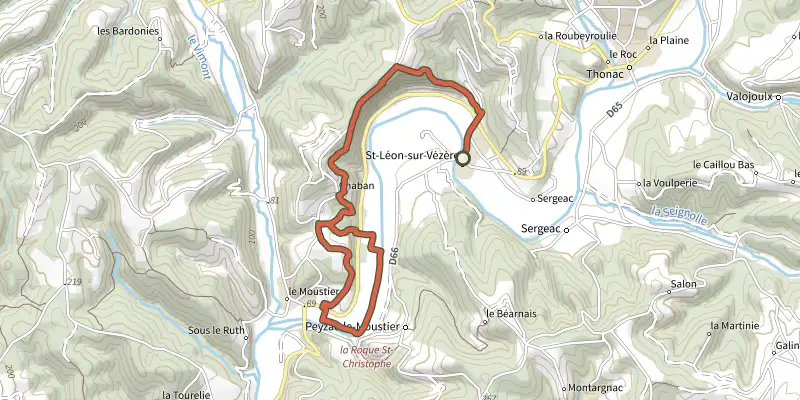 Map of the Boucle du Roc (version longue) track on the IGN map, with the start and numbered waypoints