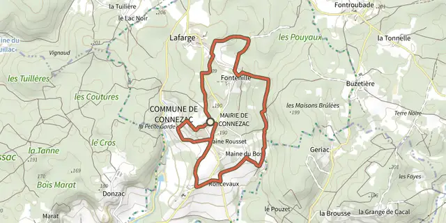 Tracé de Boucle de Connezac sur le Plan IGN