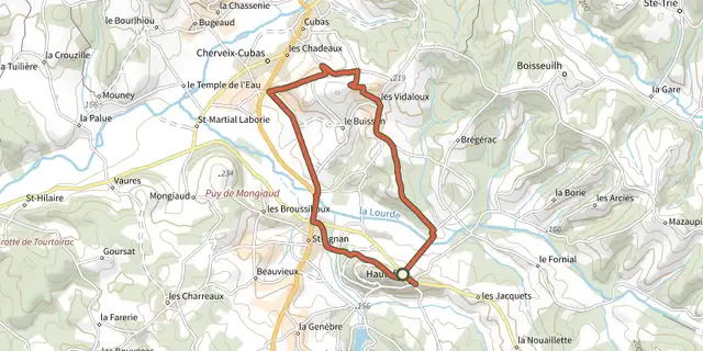 The Boucle de Hautefort track on the IGN map