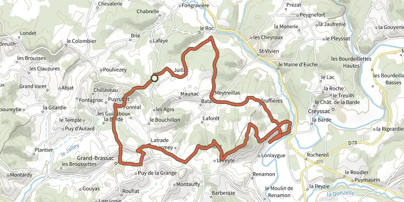 Carte du tracé de Boucle du Bois de Sinzellas sur le Plan IGN, départ et points de passage numérotés