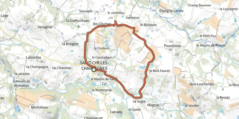 Carte du tracé de Boucle de lo Sendaron dau Verdier sur le Plan IGN, départ et points de passage numérotés