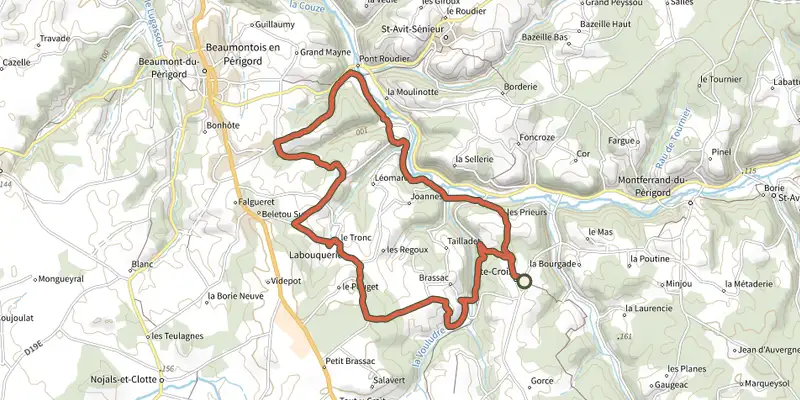 Map of the Boucle des Moulins track on the IGN map, with the start and numbered waypoints