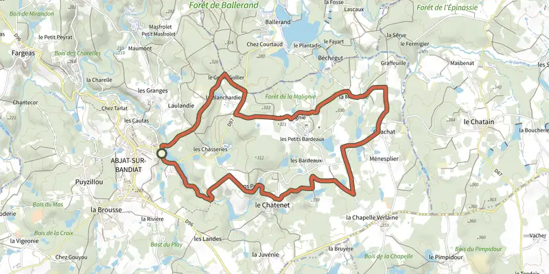 Map of the Boucle du Renard track on the IGN map, with the start and numbered waypoints