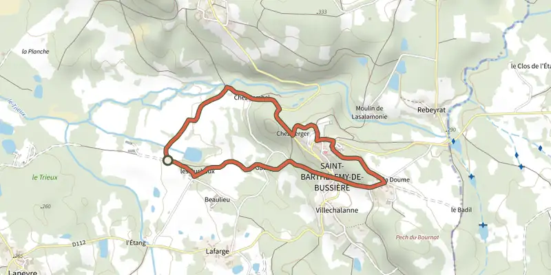 Map of the Boucle du Bourg track on the IGN map, with the start and numbered waypoints