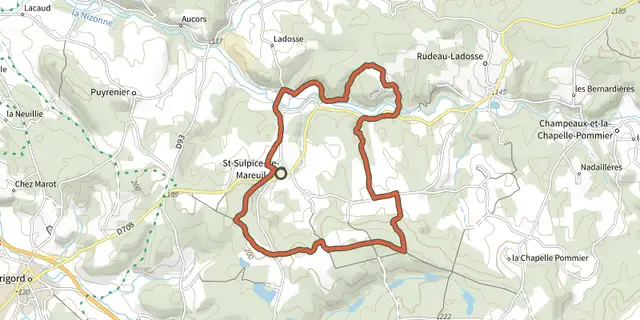 Tracé de Boucle de St Sulpice de Mareuil sur le Plan IGN