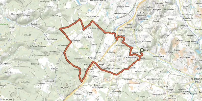 Map of the Boucle des Lavoirs track on the IGN map, with the start and numbered waypoints