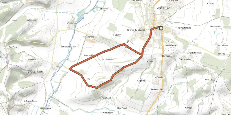 Map of the Boucle de Bourlhac track on the IGN map, with the start and numbered waypoints