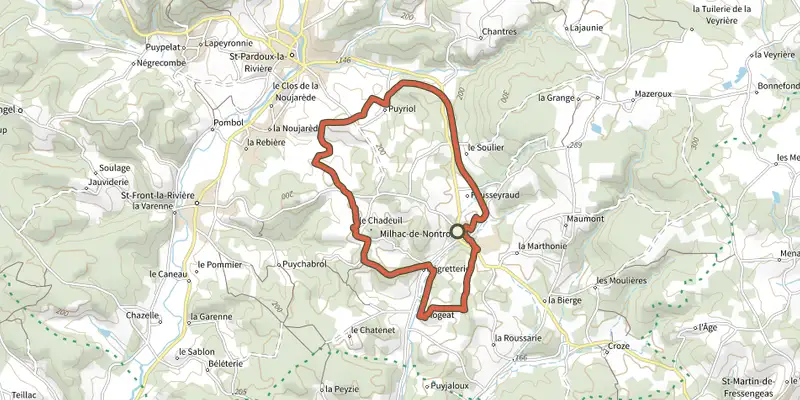 Map of the Boucle de Chadeuil track on the IGN map, with the start and numbered waypoints