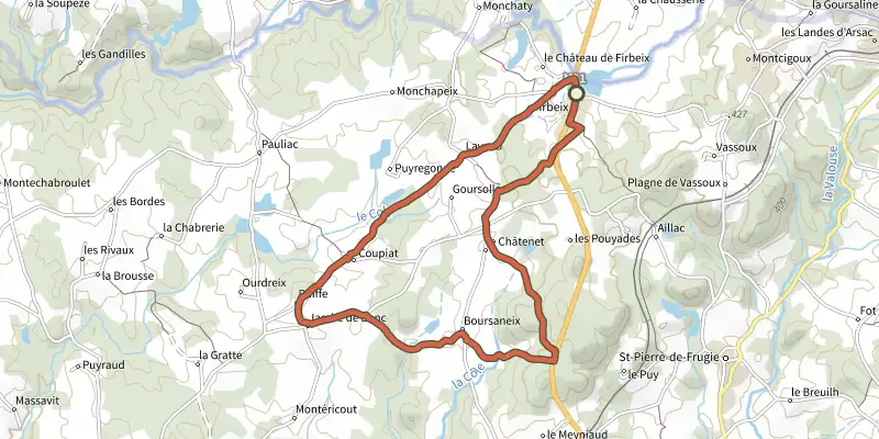 Carte du tracé de Boucle de Boursaneix sur le Plan IGN, départ et points de passage numérotés
