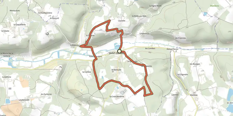 Carte du tracé de Boucle du Plateau sur le Plan IGN, départ et points de passage numérotés