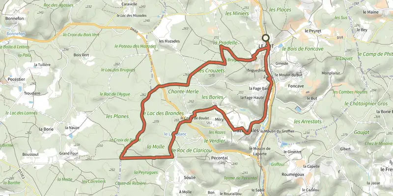 Carte du tracé de Boucle du Lac Blanc sur le Plan IGN, départ et points de passage numérotés
