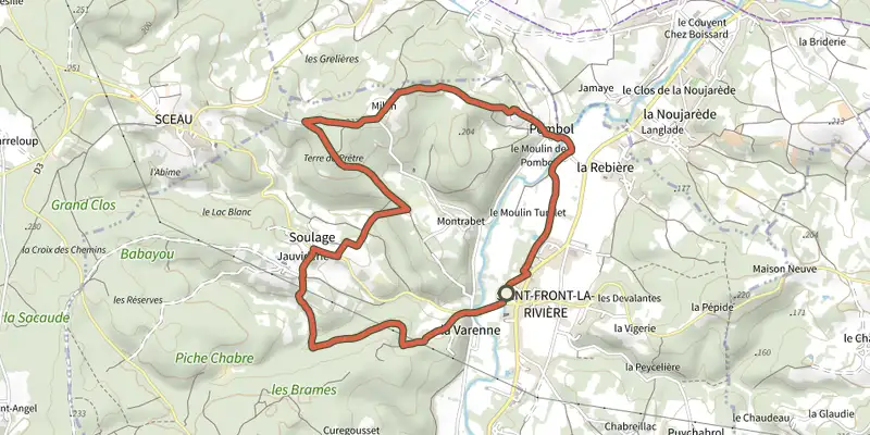 Map of the Boucle de Pombol track on the IGN map, with the start and numbered waypoints