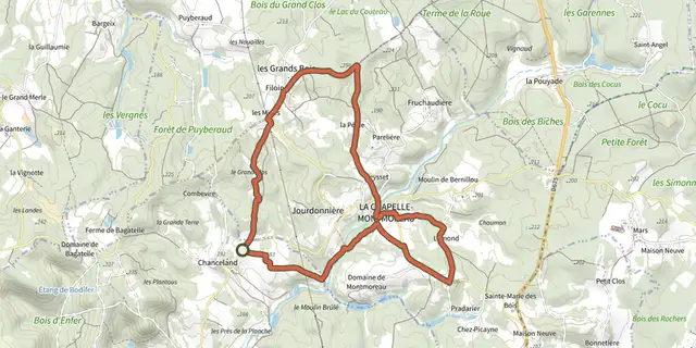 Tracé de Boucle de La Chapelle Montmoreau sur le Plan IGN