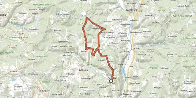 Tracé de Boucle des Hameaux sur le Plan IGN