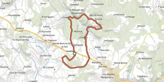 The Boucle de Peyregude track on the IGN map