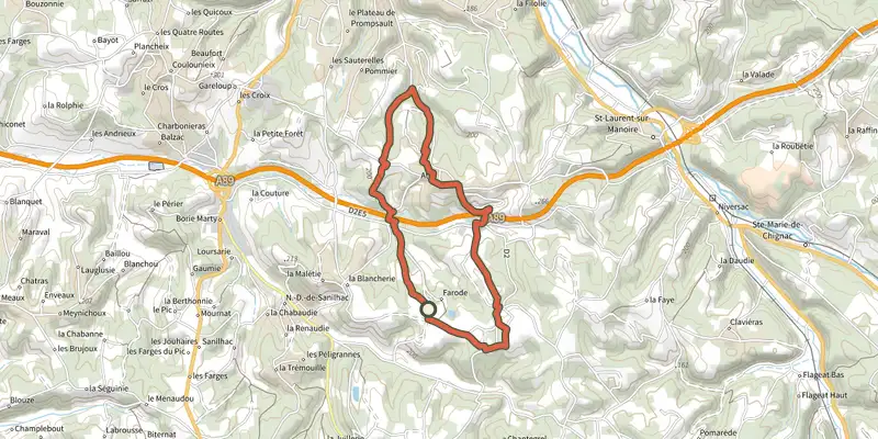 Carte du tracé de Boucle Aturienne sur le Plan IGN, départ et points de passage numérotés