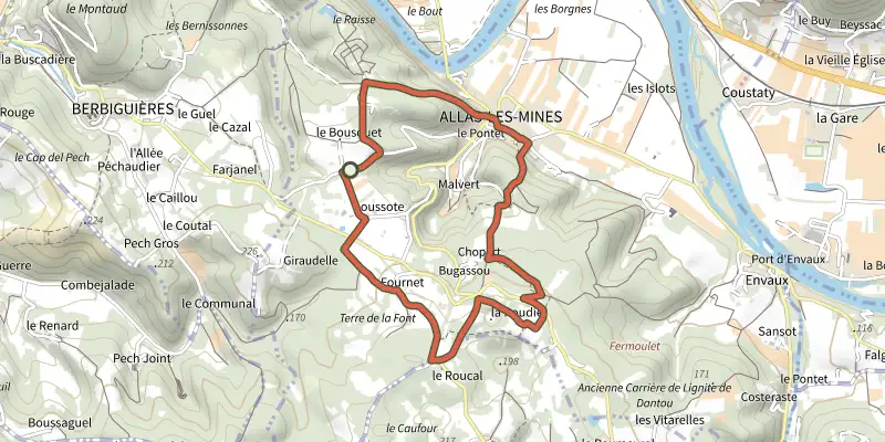 Map of the Boucle de la Roudie track on the IGN map, with the start and numbered waypoints